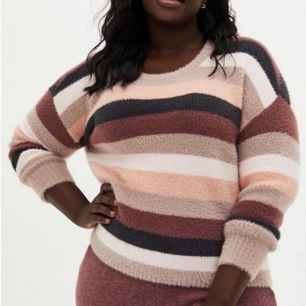 Torrid Soft Striped Fuzzy Colorblock Sweater - image 1